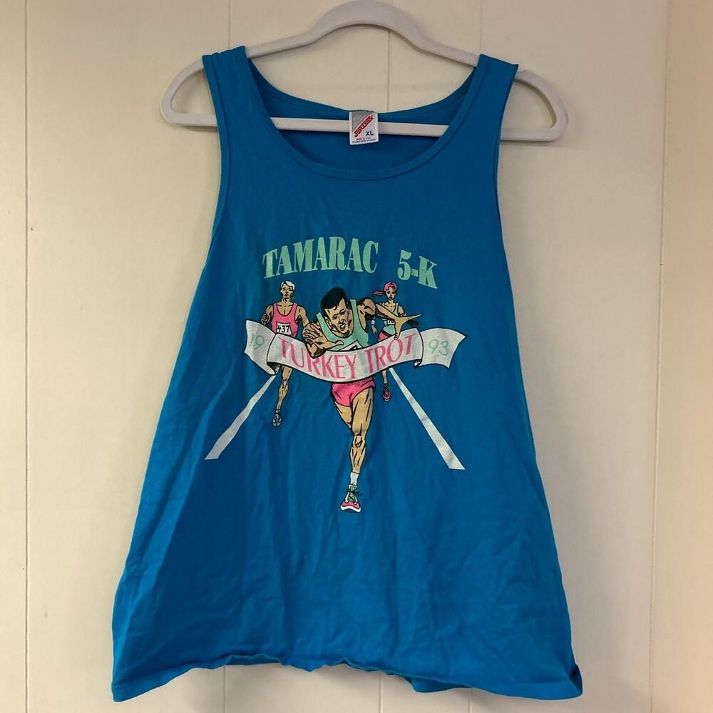 Vintage Jerzees Men's Blue Tank Top
